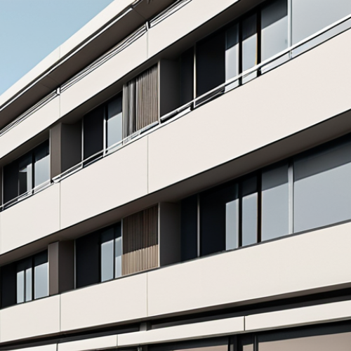 Home 4 **A modern architectural building design, emphasizing clean lines, sharp angles, and flat planes. Use neutral colors and a minimalist approach.** (Focus: Architecture, lines, angles, planes)