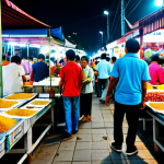 **

"A bustling Malaysian night market (pasar malam) scene, fully clothed vendors selling food and crafts, vibrant colors, bokeh effect, safe for work, appropriate content, professional photography, perfect anatomy, natural proportions, family-friendly."

**