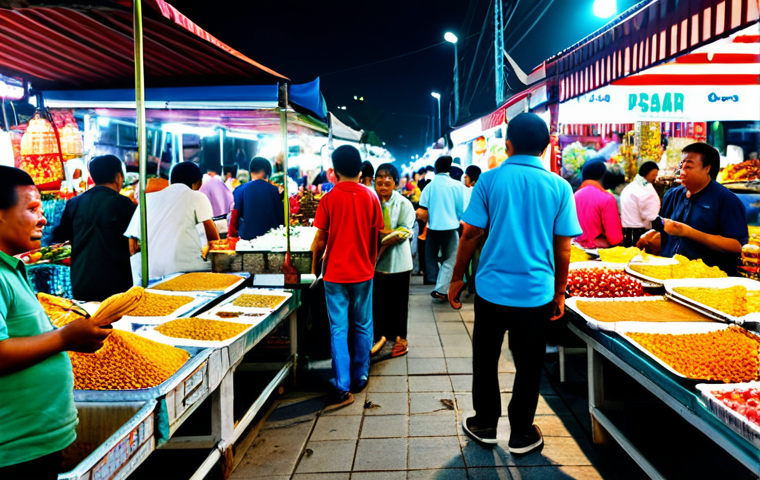 **

"A bustling Malaysian night market (pasar malam) scene, fully clothed vendors selling food and crafts, vibrant colors, bokeh effect, safe for work, appropriate content, professional photography, perfect anatomy, natural proportions, family-friendly."

**