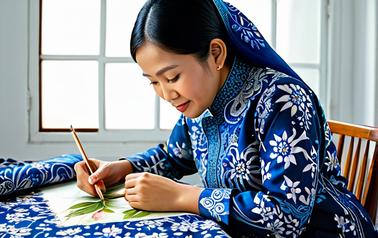 피보나치 수열과 황금비 - **

"A Malaysian batik artist, fully clothed in a modest baju kurung, meticulously painting intricat...