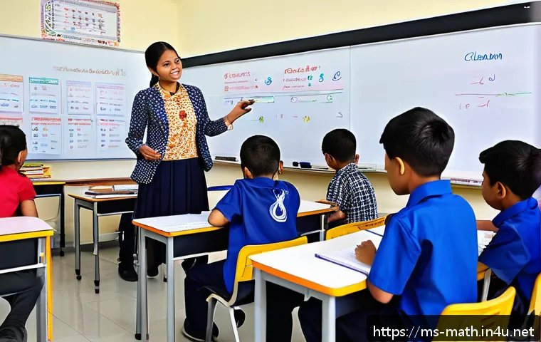 유클리드 알고리즘과 최대공약수 - A detailed classroom scene in a modern Malaysian school, showing a diverse group of students attenti...
