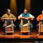 수학과 음악의 관계 - A traditional Malay music performance scene in a vibrant cultural setting featuring musicians playin...