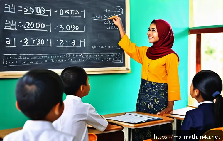 소수의 분포와 소수 정리 - A vibrant and detailed digital illustration showing a classroom scene in Malaysia where a teacher ex...