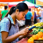 수학의 역사적 발전 - A detailed and vibrant Malaysian urban scene featuring a young adult woman calculating her monthly b...